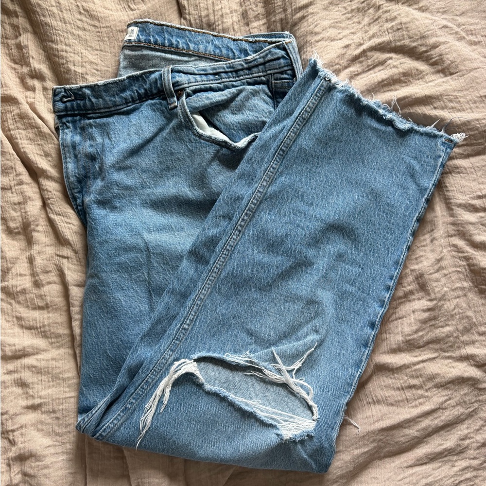 A &F Distressed Blue Denim Jeans